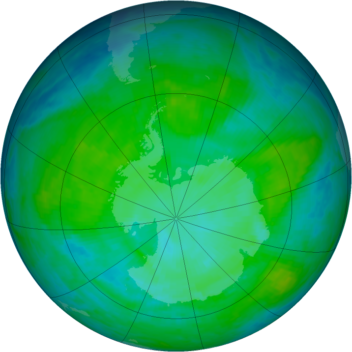Antarctic ozone map for 20 December 1985